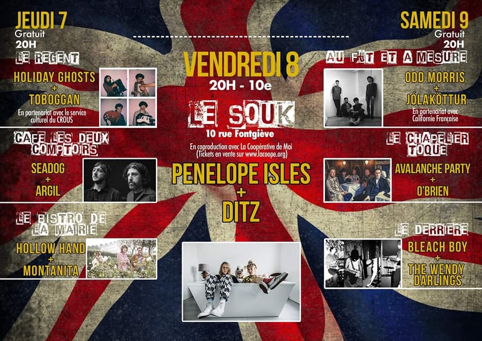 pierreandrieu's tweet photo. Le festival #GodSaveClermont se tient du 7 au 9 avril à Clermont-Fd avec une prog excitante : @PenelopeIsles @ditzband #HolidayGhosts @Seadog #BleachBoy #Montañita @hollowhand #TheWendyDarlings #AvalancheParty #Jolakottur etc. Prog complète et écoute ici : https://t.co/W4E7u8vh91 https://t.co/9oyHofm1XK