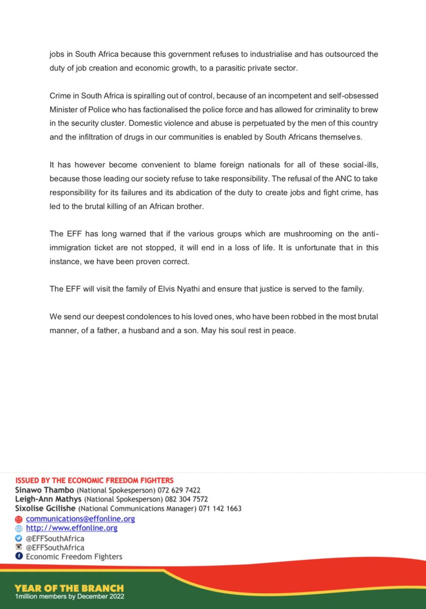 EFFSouthAfrica's tweet photo. EFF Statement On The Murder And Torching Of Elvis Nyathi In Diepsloot, Johannesburg https://t.co/MK95V4Sq3M