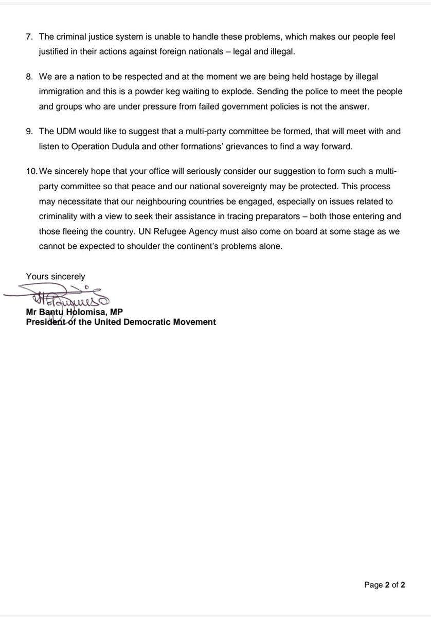 South Africa must hear out the #OperationDudula and others.

We wrote to President Ramaphosa, proposing a meeting with these groups and other advocates against illegal immigration.