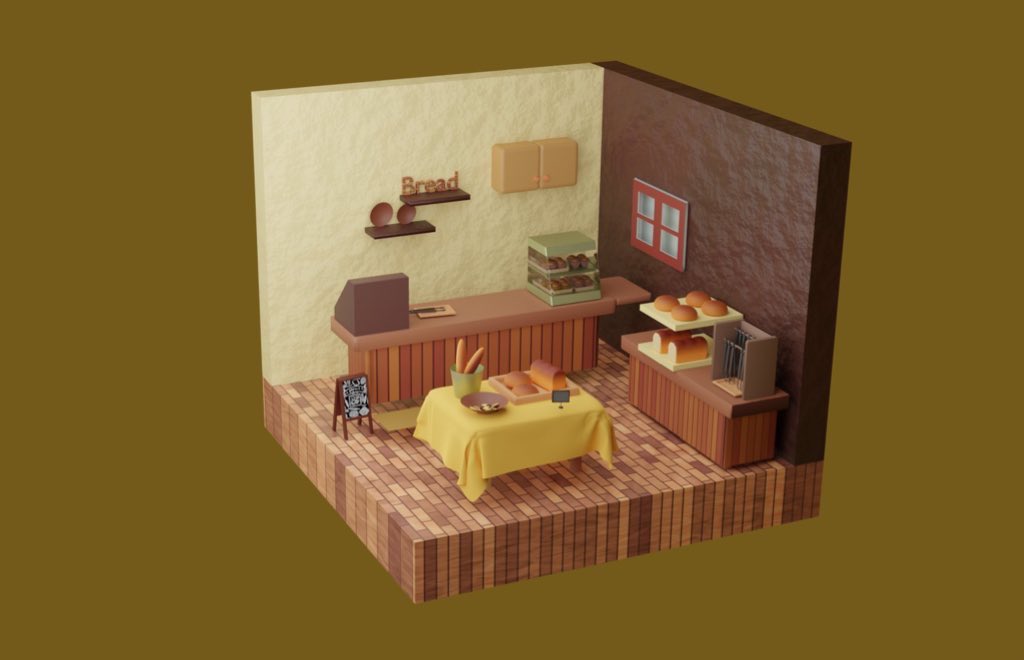 316(みひろ) on Twitter "blender用のアカウントを作りました〜！ 初めて作ったパン屋さんです🍞改善点はたくさんあります