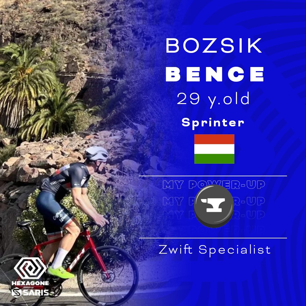 hexagonecc's tweet photo. On continue la présentation de l'équipe avec Bence !
Zwifter très expérimenté, ayant déjà atteint le top 30 mondial au cours de l'hiver dernier. Bence est l'homme des segments sprints FTS/FAL et des arrivées aux sprints !
#HEXAGOOO #saristrainers https://t.co/9hn4vuUPPU