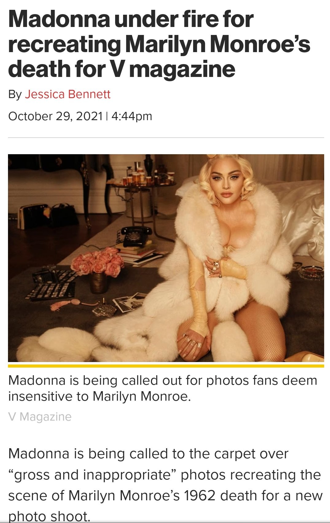 Madonna under fire for recreating Marilyn Monroe's death, marilyn monroe  death 