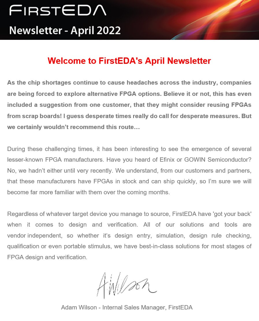 FirstEDA's tweet photo. FirstEDA April 2022 Newsletter - https://t.co/WO755T0hSe https://t.co/dRqzBFw3HF