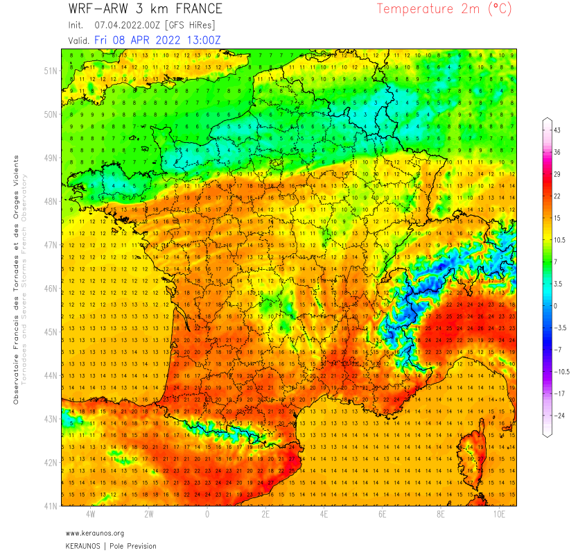 Gros conflit de masse d'air sur le nord du pays demain après-midi avec près de 10 à 12°C d'écart au niveau températures en quelques dizaines de km (par exemple entre nord et sud de l'Ile-de-France. 