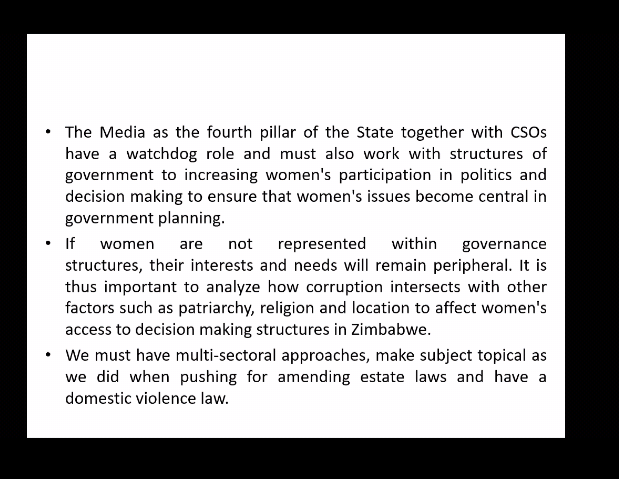 umthaphi's tweet photo. What is being done to deal with #GenderedCorruption? What are CSOs doing? This is part of the response that Prisca gave..
@TIZim_info @WCOZIMBABWE @AmakhosikaziFM @wildtrustzim @nobunxux @ThubaThobela @table_girls @The_CBNews @communitypodium @UN_Women https://t.co/UFykBD5StC