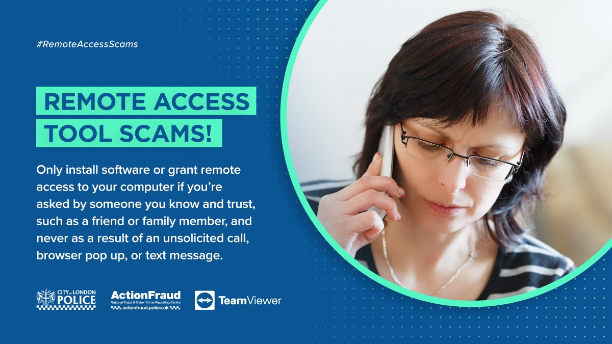 nottspolice's tweet photo. 🚨Watch out for scams involving remote access to your computer. Over £57M was lost to them last year.
✅ Never allow remote access to your computer following an unsolicited call, text message or browser pop-up. #RemoteAccessScams #NottsCyberProtect https://t.co/sbga3muLH8