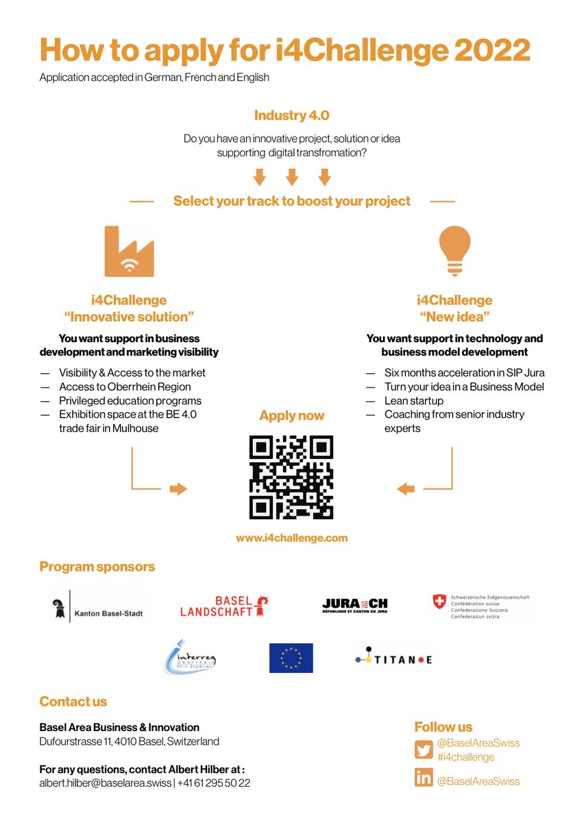 frankkumli's tweet photo. Manufacturing Innovation Acceleration!

The i4Challenge offers a platform to help innovators promote their industry 4.0 products, services or ideas

Apply now!

https://t.co/gfpV8sMA06

#industry40 #manufacturing #supplychain #iot #ai #innovation @BaselArea @parkbaselarea https://t.co/8qTsFTS7Wu