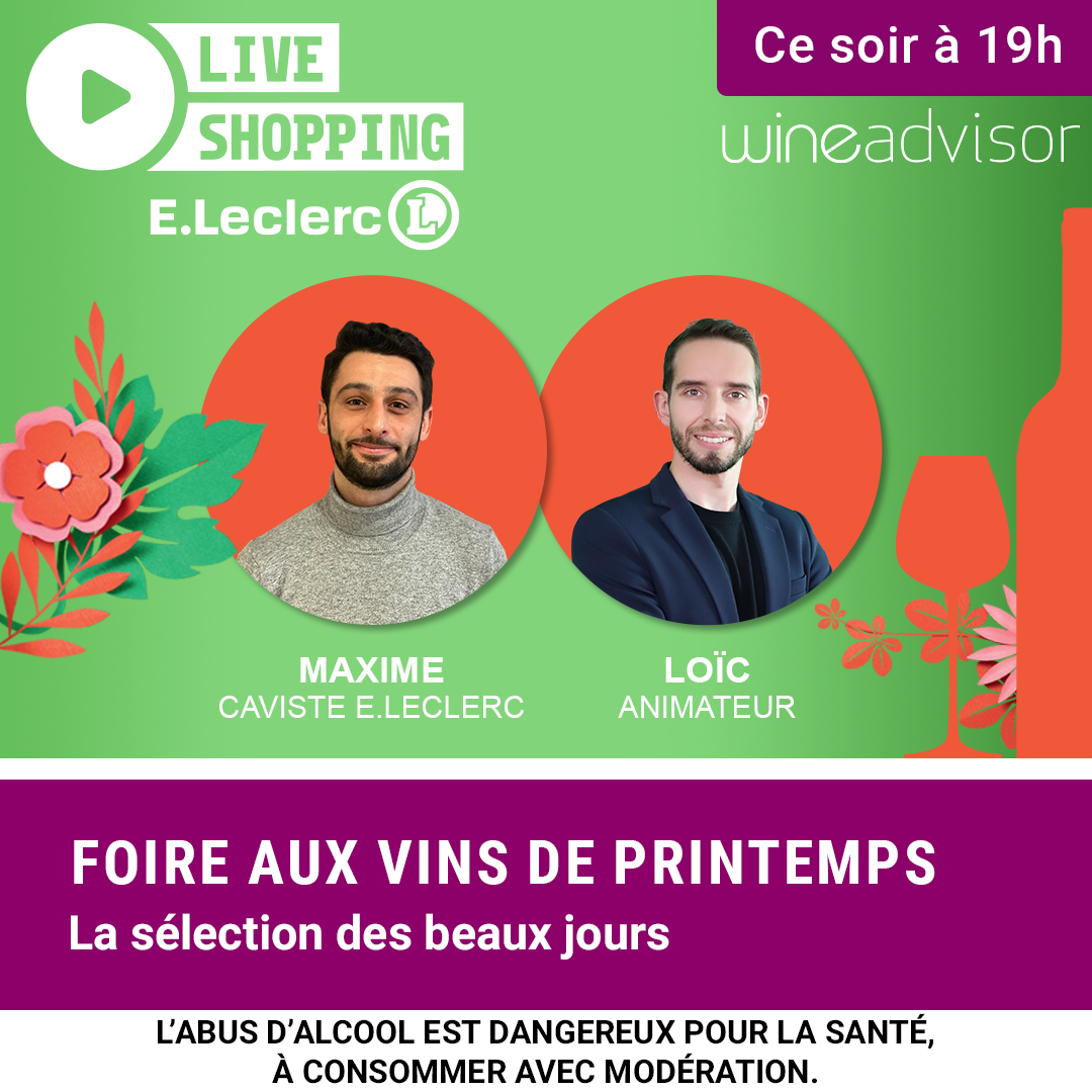Leclerc's tweet photo. Nous invitons #WineAdvisor pour une sélection de vins de printemps. RDV ce soir à 19h en live avec Maxime, caviste chez https://t.co/sZQSQjenoD
👉https://t.co/6Sd1vErsGz
Live réservé aux personnes majeures. L'abus d'alcool est dangereux pour la santé, à consommer avec modération https://t.co/ezOJJ2nEAU