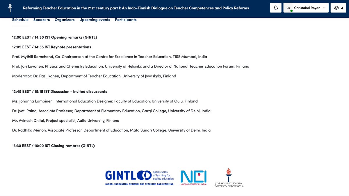 NordicCtrIndia's tweet photo. Half an hour to go! @NordicCtrIndia @GINTL21 Reforming Teacher Education in the 21st century' at 14:30-16:30 IST #GINTLIndia #GINTL #NCI #Education #EducationScience #FinlandIndia https://t.co/Xl0Ed5HkJa
