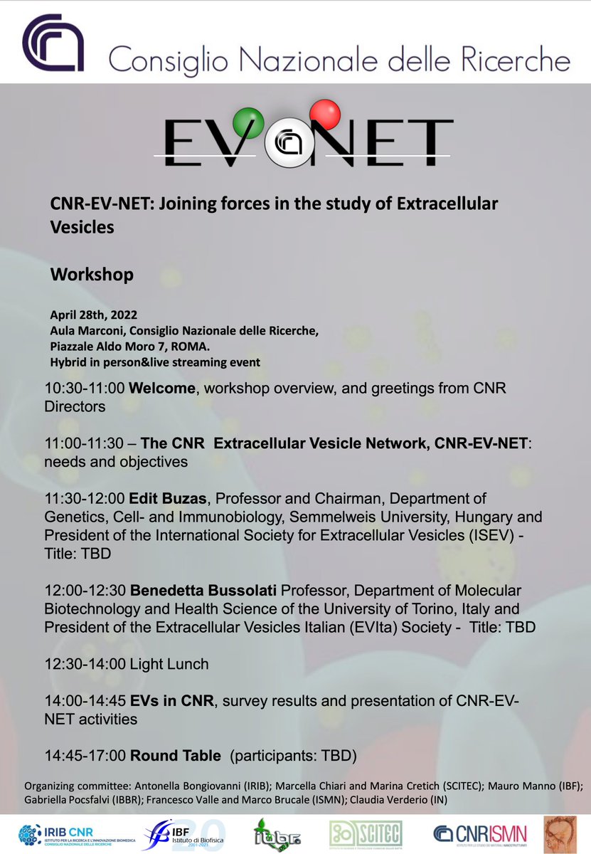 michelataxistro's tweet image. Siete interessati ad approfondire i temi di cui @MarinaCretich si occupa? Un&apos;occasione: partecipando (anche) online all&apos;evento #28aprile sulle #vescicole cnr.it/it/evento/1778…
Sarà possiile contribuire alla nascita della rete CNR-EV-NET

⚠️attenzione iscrizione entro #10aprile