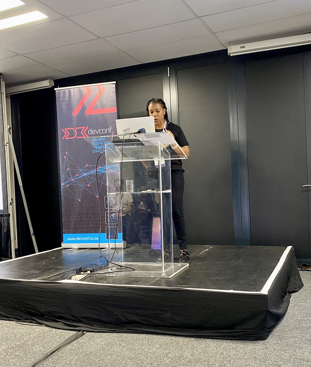 A rockstar on the stage! <a href="/Vel12171/">Veliswa_Boya🥑🇿🇦</a> talking chaos engineering and resilient architecture. 

#Appdev #DevConf 
<a href="/awscloud/">Amazon Web Services</a>