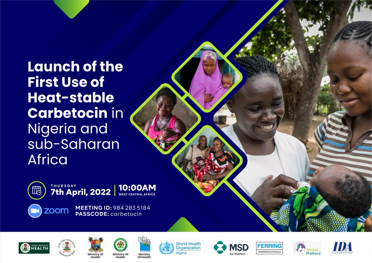 SCIDaR_'s tweet photo. Join us today at 10:00 am WAT as we celebrate the first administration of heat-stable carbetocin (HSC) in Nigeria and sub-Saharan Africa.
To participate, kindly register here:
https://t.co/NFYUIaeS46
#EndMaternalMortality
#GivingBirthinNigeria
#maternalhealth
#Uterotonics https://t.co/fyJX4EdLmS
