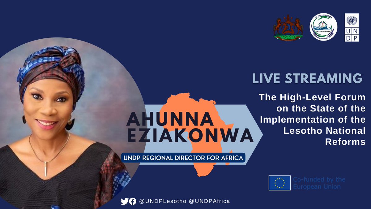 UNDPLesotho's tweet photo. Today marks the closure of the 4 days High Level Forum on the Status of Implementation of the Lesotho #NationalReforms 🇱🇸
💻Watch live on https://t.co/JZNXi7987v
Message📩 of support to the Lesotho National Reforms by @UNDPAfrica Regional Director @ahunnaeziakonwa https://t.co/oV1q6Z5s9C