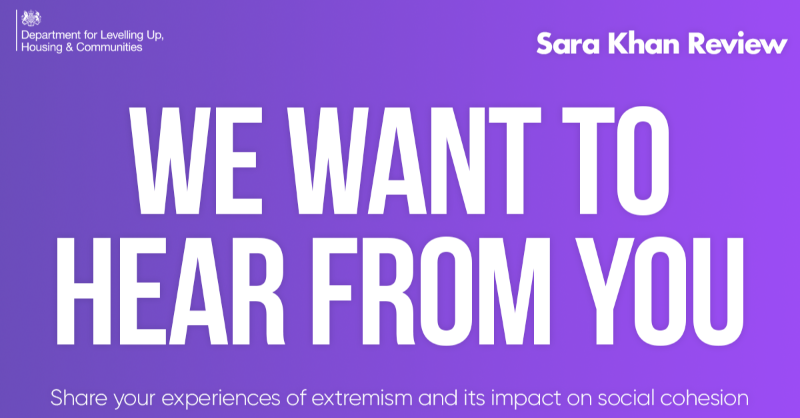 mhclg's tweet photo. 📢 8 WEEK CALL FOR EVIDENCE

If you have experienced extremism or felt its impact on social cohesion you can share your views in our call for evidence.

The findings will be part of Dame Sara Khan's independent review into the impacts of extremism.

Submit your views here ⬇
