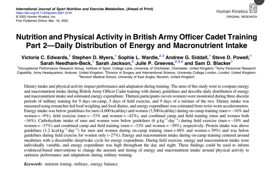 Victoria Edwards (@vickyedwards14) on Twitter photo Pleased to have these two published in <a href="/IJSNEMJournal/">IJSNEMJournal</a> 🥳 describing energy balance & availability, and the energy & macro distribution in Officer Cadets at <a href="/RMASandhurst/">Royal Military Academy Sandhurst</a> over their 44 week commissioning course.
doi.org/10.1123/ijsnem…
doi.org/10.1123/ijsnem…
<a href="/OPRG_UniChi/">OPRG</a> Pleased to have these two published in <a href="/IJSNEMJournal/">IJSNEMJournal</a> 🥳 describing energy balance & availability, and the energy & macro distribution in Officer Cadets at <a href="/RMASandhurst/">Royal Military Academy Sandhurst</a> over their 44 week commissioning course.
doi.org/10.1123/ijsnem…
doi.org/10.1123/ijsnem…
<a href="/OPRG_UniChi/">OPRG</a>