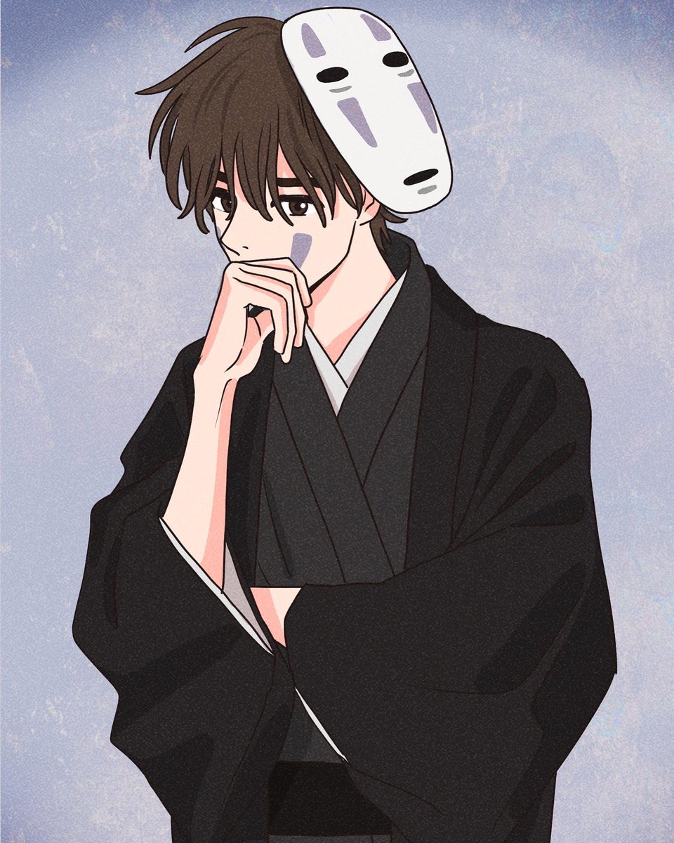 1boy male focus japanese clothes solo mask black kimono kimono  illustration images