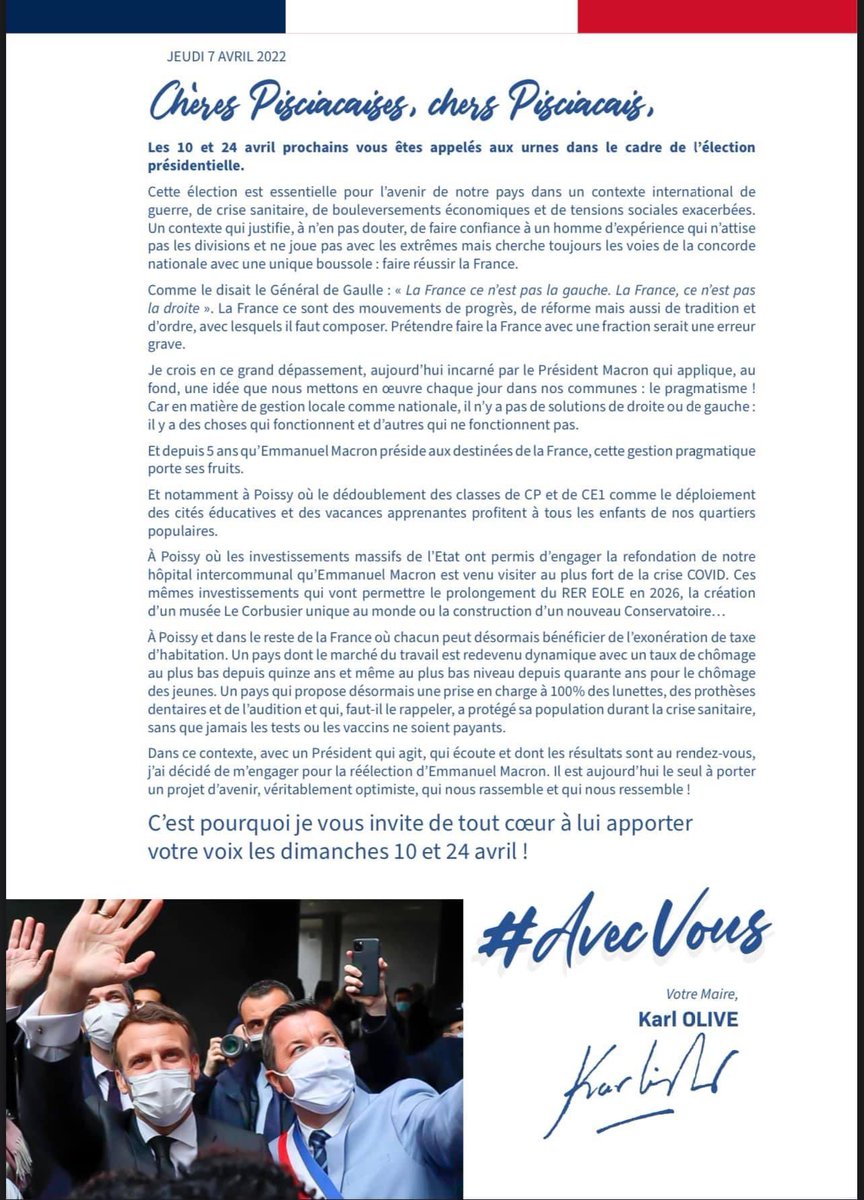 dawevungbo's tweet photo. La majorité présidentielle ce matin à la gare de Poissy pour remettre aux pisciacais  la lettre aux pisciacais après la lettre aux français.
⏬ 
📝 C’est pourquoi je vous invite de tout cœur à lui apporter votre voix les dimanches 10 et 24 avril . 📝

Karl Olive https://t.co/ZCykqz6pNy