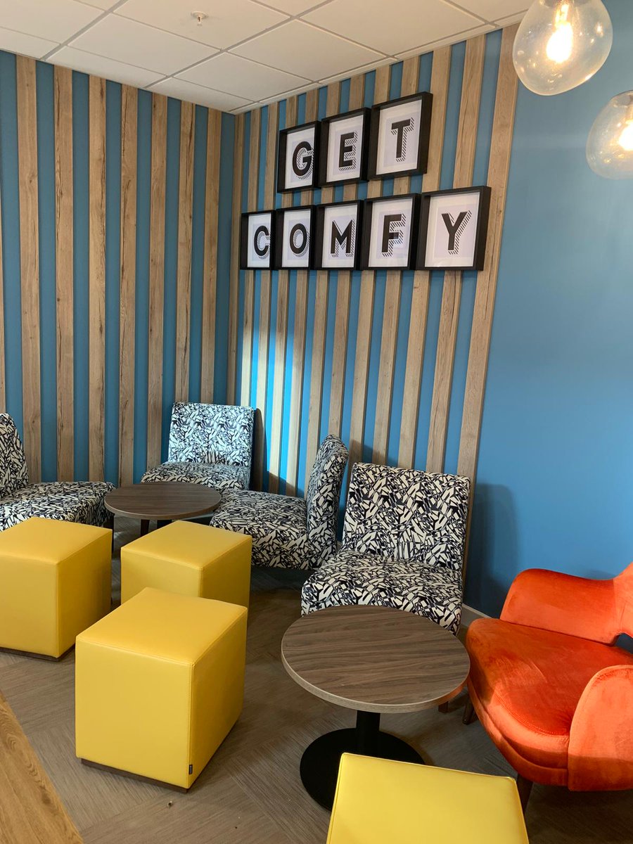 Our Cassis lounge chairs, low cube stools and coffee tables look great in the café/breakout area the DHL Superhub. More info on this project coming soon!

View our project portfolio → bit.ly/3jbexrG

#project #contractfurniture #breakoutarea #commercial