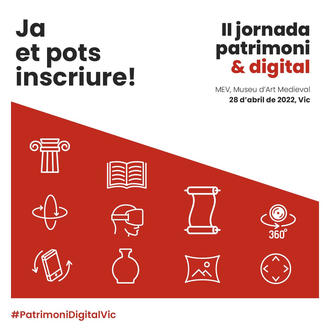 patrimonigencat's tweet photo. ✅ Ja et pots inscriure a la II Jornada Patrimoni & Digital!
👥 Un espai de debat entre professionals que han hagut de trobar solucions als nous reptes de la transformació digital i les limitacions de la pandèmia.
👉 https://t.co/4psv2ltzoJ
#PatrimoniDigitalVic https://t.co/bkEeLbdU9B
