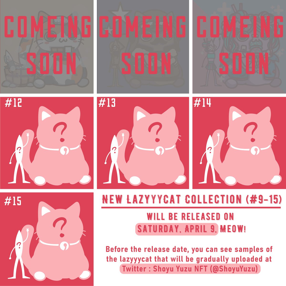 🔥Update!!!!🐟😺🔥

Some of the collections are now complete. And is preparing to be released soon (Saturday April 9th), meow!💖🐱

See you soon on Opensea! meow!🥰😺❤️

#NFT #NFTcollections  #OpenSeaNFT #openseaart #artwork #NFTs #cats #MEOW #nftpolygon
