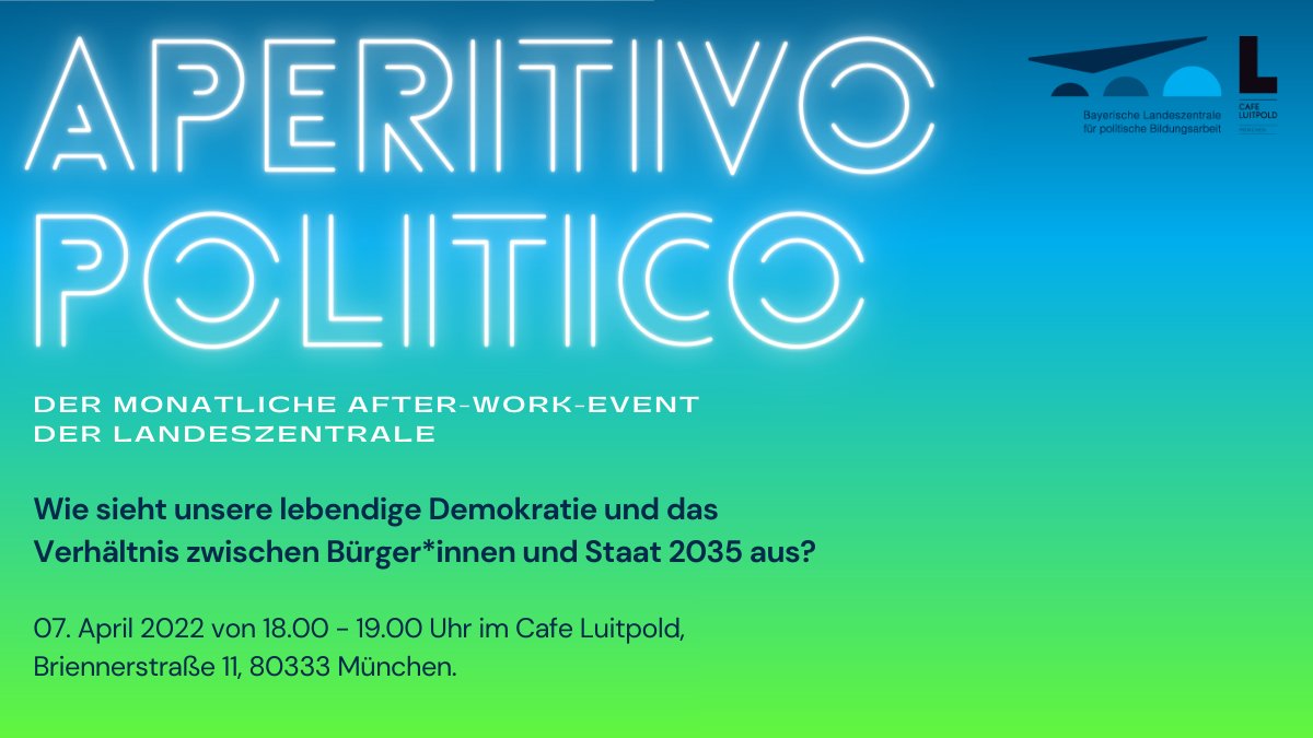 lz_bayern's tweet photo. Melden Sie sich jetzt noch für unseren Aperitivo Politico heute Abend um 18.00 Uhr im Café Luitpold mit Susanne Socher (@susocher | @MehrDem_BY) an: https://t.co/RHCpK37vvc @volksentscheid #politischeBildung https://t.co/gGZptVsgjM