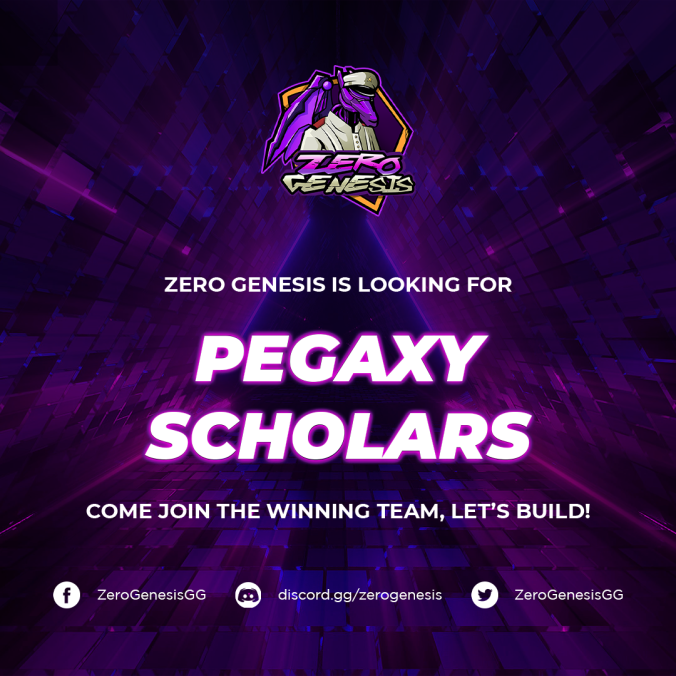 ZeroGenesisGG's tweet photo. 14 pega scholarships for the first challenge in the discord server! Come and check us out 💜 https://t.co/PwelZwkVwH
