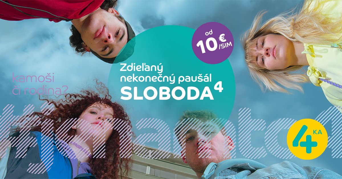 4ka_operator's tweet photo. Priniesli sme úplnú novinku – zdieľaný nekonečný paušál SLOBODA NA 4. 🔥 Ide o úplne nový koncept paušálu, aký na slovenskom trhu doteraz nemá obdobu. 👌 https://t.co/z5OCt4hfIZ https://t.co/f3WVUoVod4