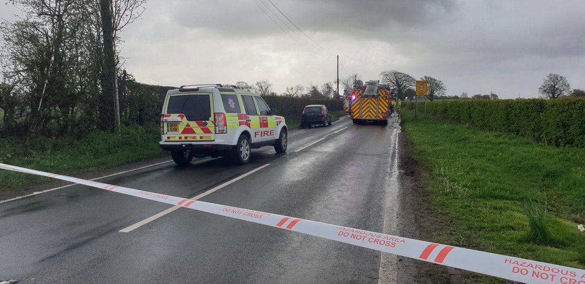CheshireFire's tweet photo. INCIDENT | Firefighters are currently dealing with a road traffic collision involving one vehicle on A559 near Antrobus. The road is currently closed so please avoid the area if possible. https://t.co/ANAzCs2m9S