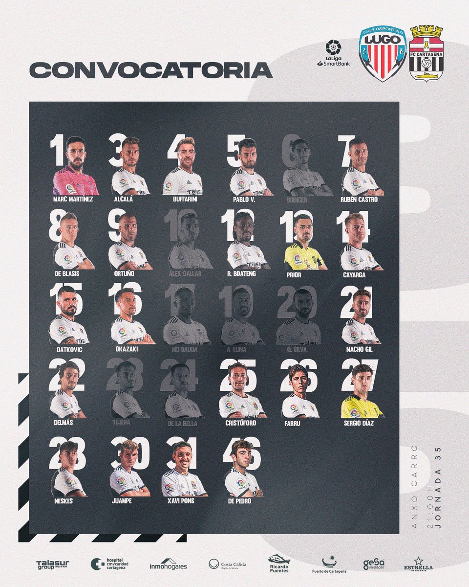 CONVOCATORIA | 📝Aquí está la lista de convocados para el partido de mañana en Lugo #LugoCartagena