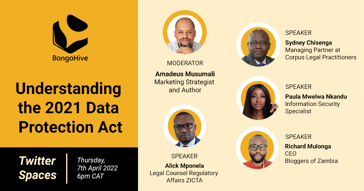corpus_legal's tweet image. Today, join our Managing Partner, Sydney Chisenga @SydChise, as he shares some data protection insights in relation to Understanding the 2021 Data Protection Act starting at 18:00 hours via Twitter spaces @bongoHive.

#corpuslegal #datausers #dataprotection #awareness