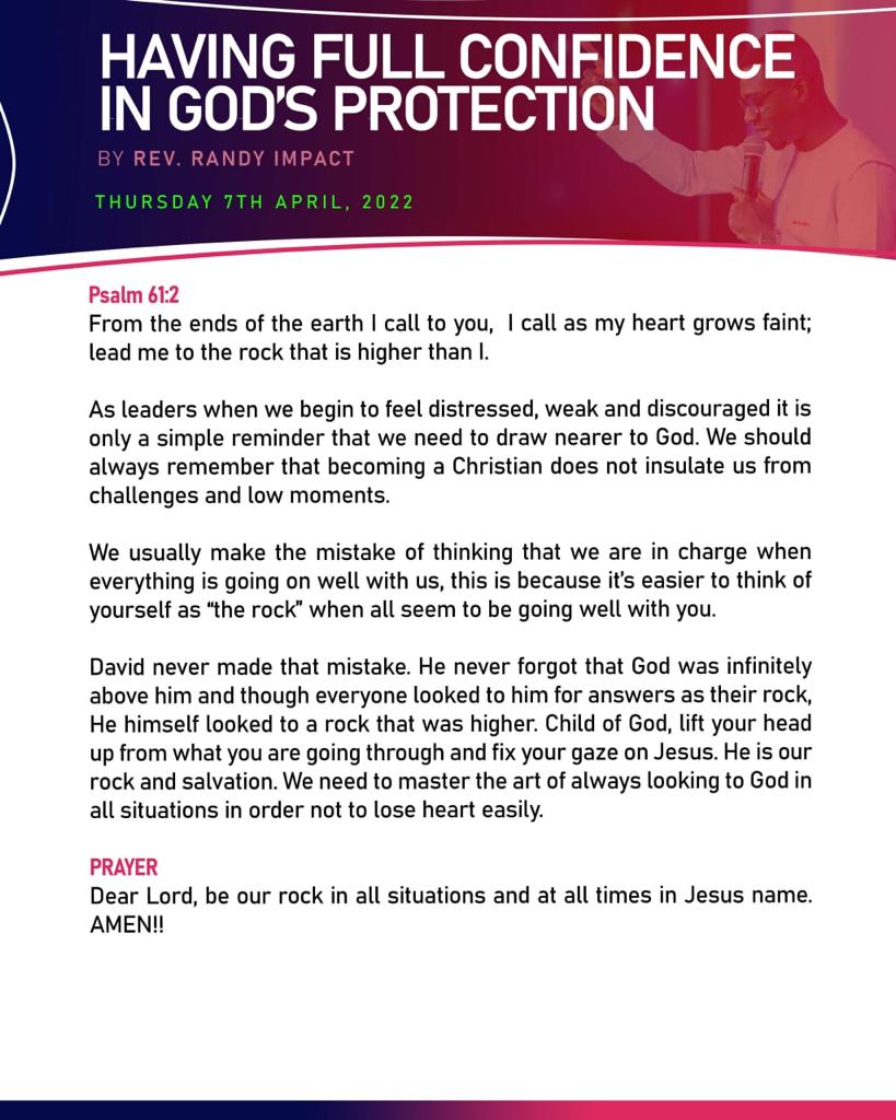 Lord, help us look to You as the Rock than is higher than us in all situations. Amen. 

#dailydevo
#dailyword 
#dailydevotional 
#salvation 
#soulfood