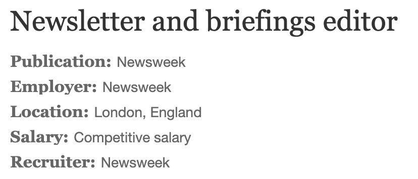 PostThePay's tweet photo. .@Newsweek may you clarify what you mean when you say the salary is 'competitive'? Competitive against what? The job looks great, but it's not helpful to applicants to not know what pay is expected - please #PostThePay https://t.co/dEWkYdzI2A