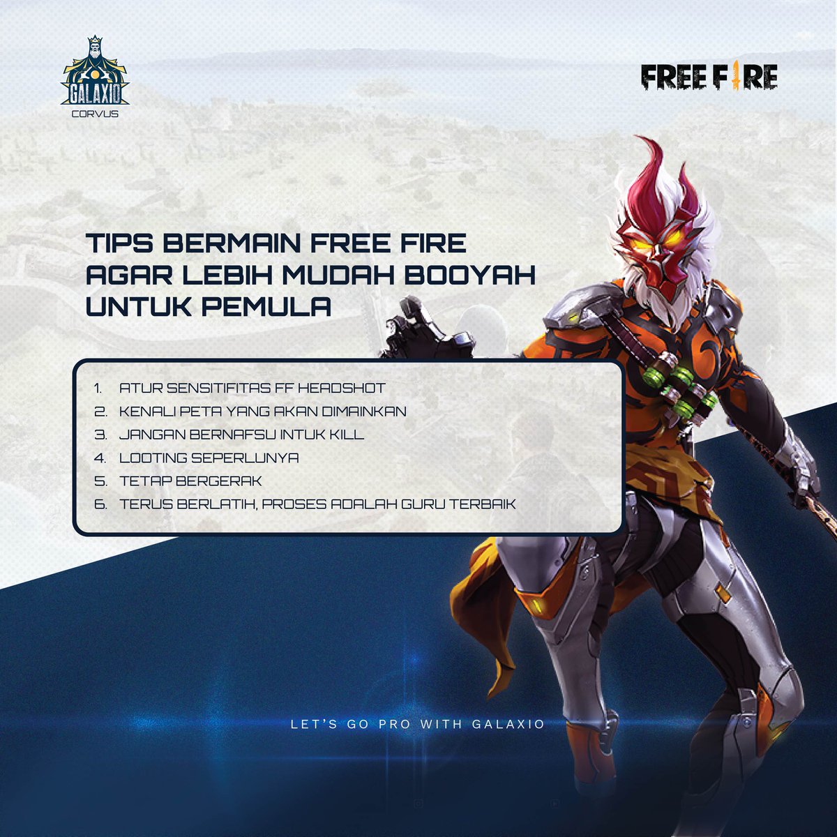 galaxio_id's tweet photo. Siapa nih yang sudah coba tipsnya? Skuy terus berlatih dan jangan lupa kunjungi https://t.co/w0pR4COlJ5 karena kalian bisa daftar dan ikut turnamen esport melalui aplikasi https://t.co/n5NzWaDllE!

#LetsGoProwithGalaxio #Gogogalaxio
#FreeFire #FFEsportsID #FreefireIndonesia https://t.co/IFSF6FmaOl