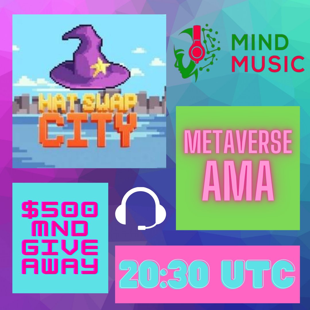 MindMusic_BSC's tweet photo. 🌎 20:30 UTC 🌎

First MetaVerse AMA with Hat Swap City coming today (April 7th)

❓Mind Music Q&amp;A
💰500$ Mind Music Giveaway!

https://t.co/tDItgQhBqJ

Find out more here:
https://t.co/wOL7ZfTE0K

.
.
.
.
.

#hatswapcity #mindmusic #ama #giveaway #telegram #nft https://t.co/rWDQm4C77k