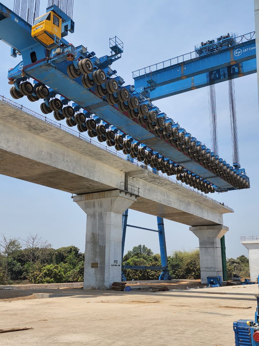 AshwiniVaishnaw's tweet photo. Girder launcher placed on viaduct of bullet train. New construction technologies in railways. https://t.co/Mx7NZMT5D9