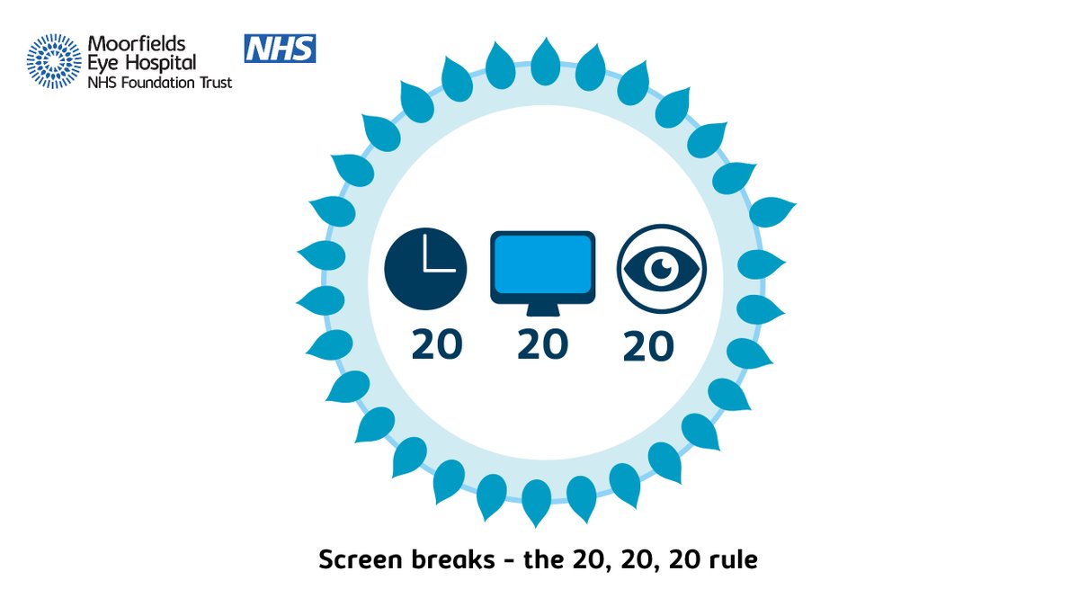 Moorfields's tweet photo. For those of us working online - screens can cause eye strain. Remember to take regular breaks from your screens, and follow the 20, 20, 20 rule - every 20 minutes, look at something 20 feet away, for at least 20 seconds... https://t.co/XHFi6OLyeR