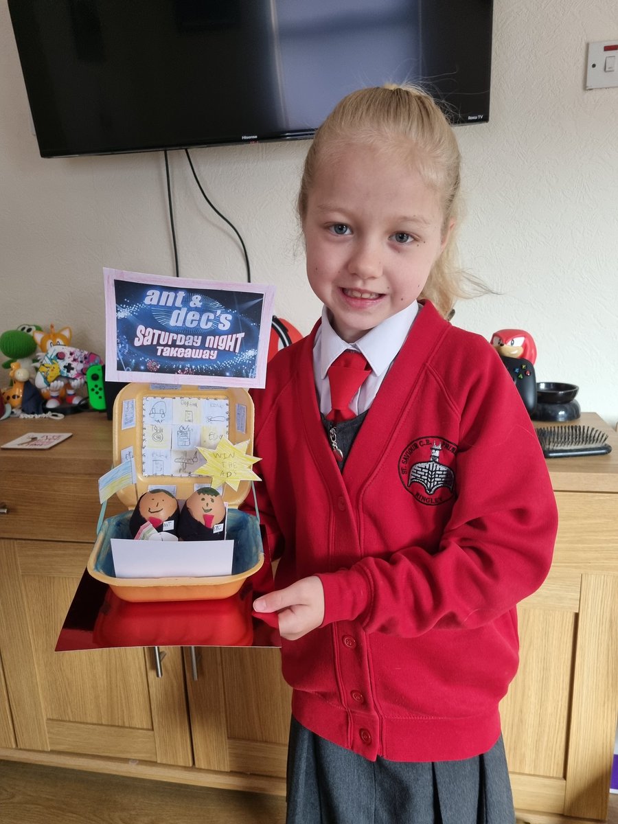 donnakins2's tweet photo. Olivias eggs for her school competition, Ant and Dec watching Saturday night take away in a takeaway box. @itvtakeaway @antanddec #takeawaygetaway #wintheads #antvsdec https://t.co/mnXw59c4gG