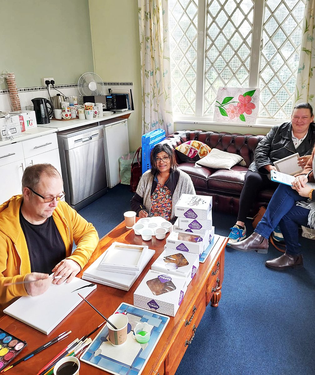 transformhs's tweet photo. Spelthorne clients have been showing off their artistic skills by creating some pictures to brighten up meeting spaces. Housing & Support Officer Jennie said colleagues and clients alike had been delighted by the beautiful canvasses created. #SpelthorneFocus #TransformAt50 https://t.co/HrdNACpZY0
