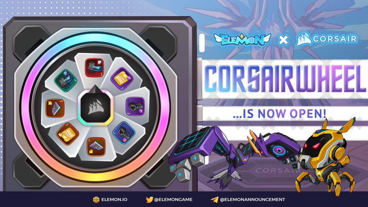 🔥 CORSAIR WHEEL IS NOW OPEN! 🔥

🎊 It’s Corsair Time!

🌟 Duration: From 9:00 UTC 07/04/2022 to 16:59:59 UTC 21/04/2022

👉 Detailed Tutorial: elemon.substack.com/p/-corsair-whe…

#Elemon #Corsair #CorsairLand #CorsairPVE #CorsairNews #CorsairWheel #NFT #Metaverse #GameFi