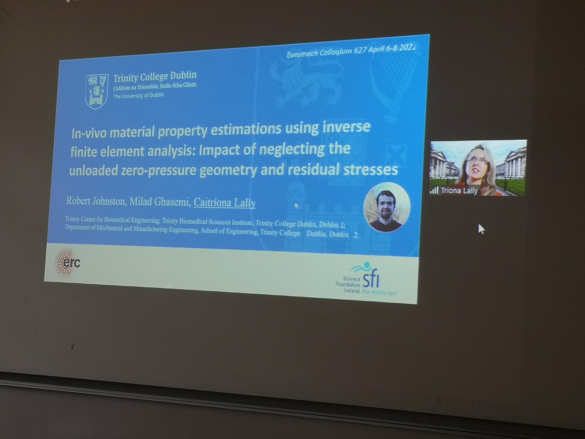 StphaneAvril1's tweet photo. Hybrid mode running at the #euromech colloquium on soft tissue mechanics. Great to have an online talk from @TrionaLally @LallyLab https://t.co/gjzveiZX7r