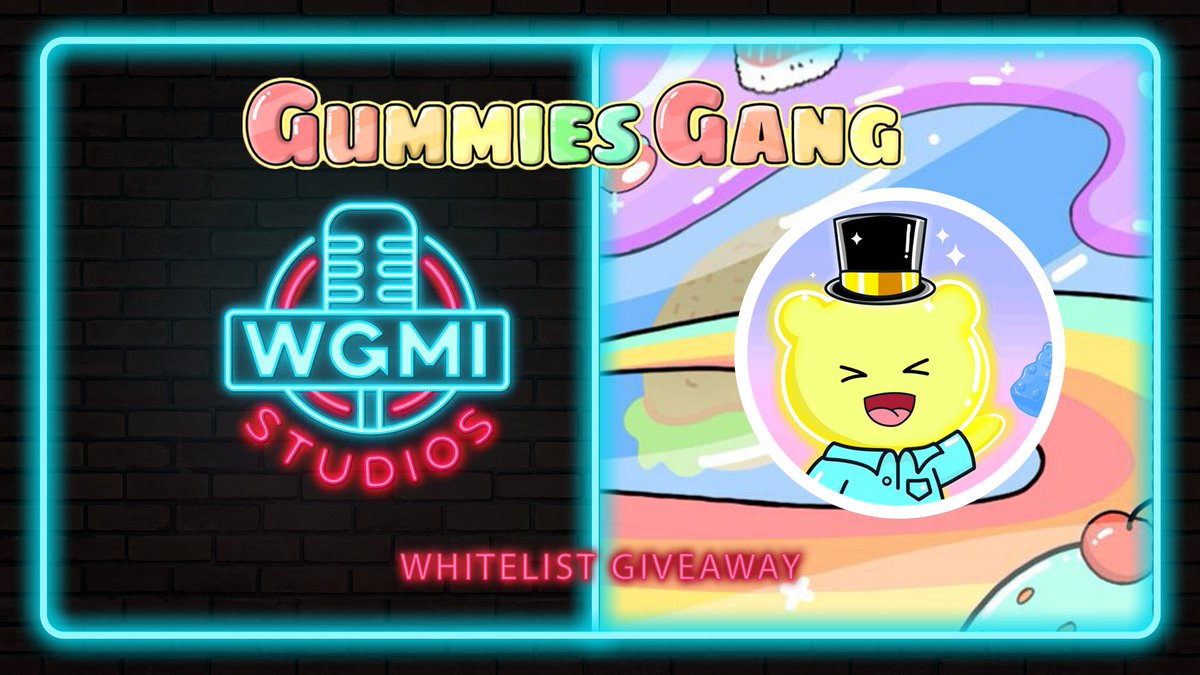 WGMI studios 🤝 Gummies Gang whitelist giveaway!
 
✅ Follow @WGMI_Studios and <a href="/GummiesGangNFT/">Gummies Gang 🍭</a> 
✅ Like and Retweet
✅ Tag 3 friends

*12 hours Giveaway, winners need to DM their wallets as soon as giveaway ends.
