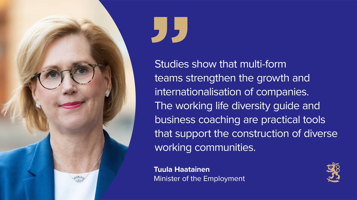 An open and non-discriminatory workplace is in everyone’s interest.

🔸The working life diverstity guide and 
🔸IMAGO coaching services targeted at companies, 
provide advice on how to manage workplaces that are diverse and accepting of all. 

#equality 

tem.fi/en/-/working-l…