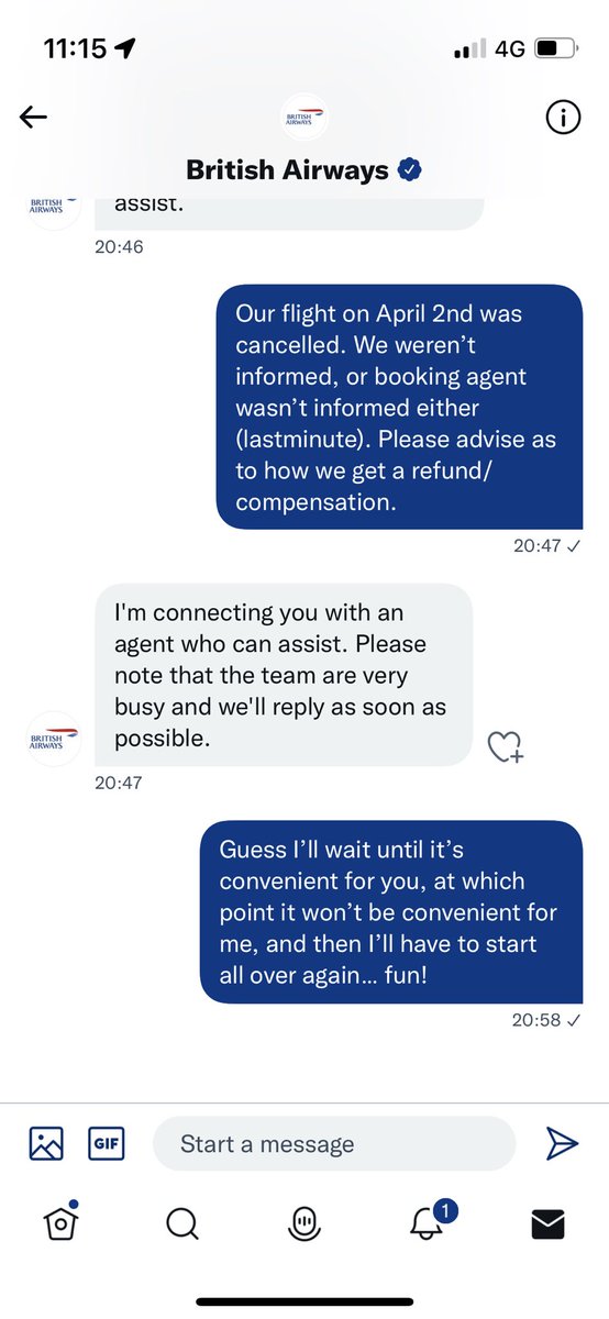 twimatter's tweet photo. Hi @British_Airways, your chatbot system is infuriating! Please can you contact me ASAP? https://t.co/FvtwiCyWTk