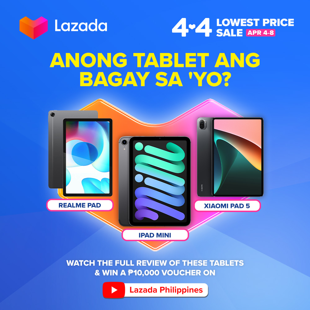LazadaPH's tweet photo. Bet mo ba ang ₱10,000 voucher pambili ng bagong tablet?😍

HERE'S HOW:
1. Watch &amp; like this video:
👉 https://t.co/a7iraWUra0
2. Subscribe to our YT channel.
3. Comment HERE and on THE YT VIDEO the next gadget you want us to review. 

#LazadaPH #LazadaPH44 #LazadaLowestPriceSale https://t.co/Row937nV6g