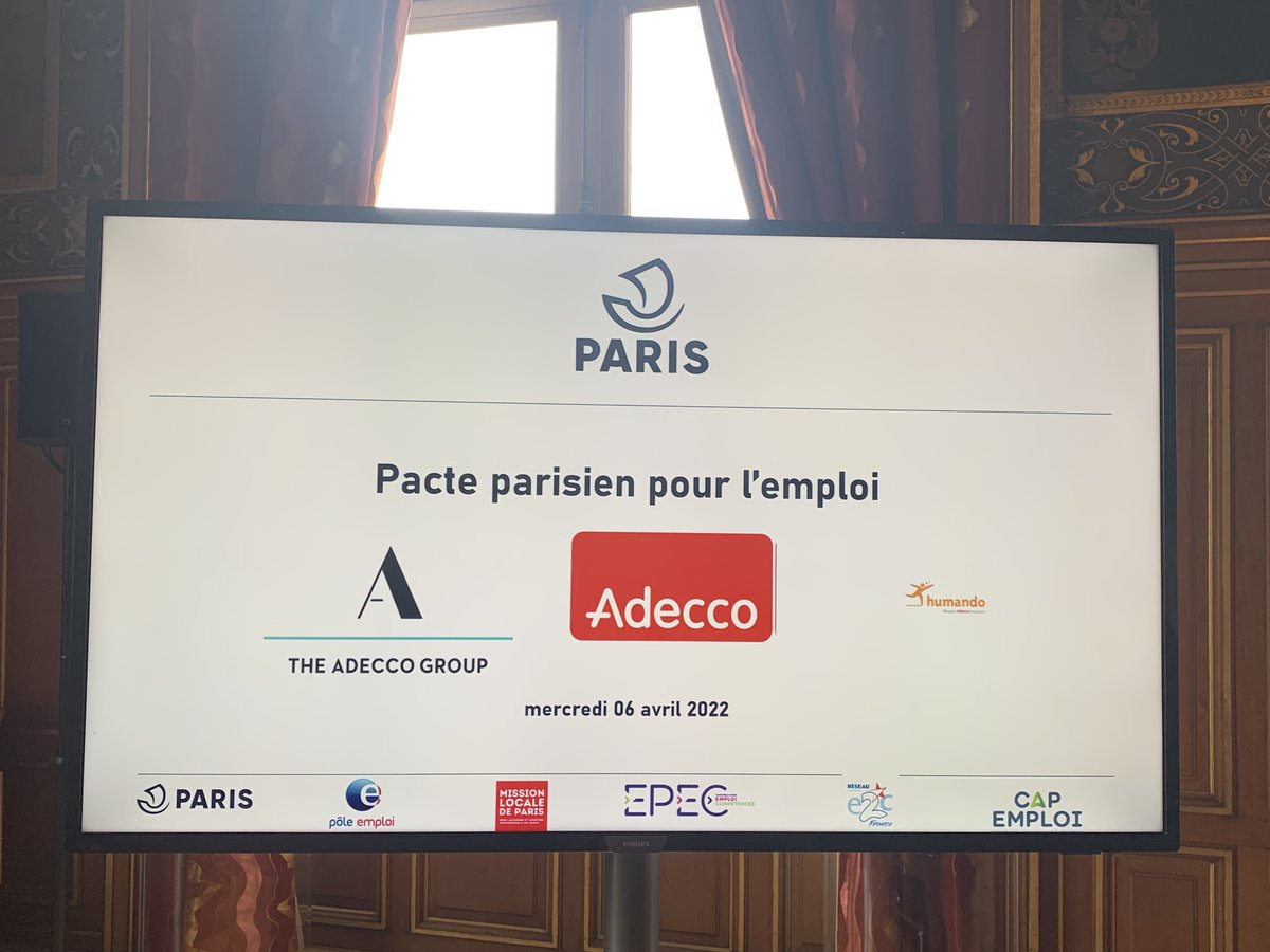 Nous avons renouvelé hier notre engagement au service de l’accès à l’emploi et aux qualifications. <a href="/StephanieSabau/">Stephanie Sabau</a> a signé le Pacte Parisien pour l'Emploi et les Entreprises avec la Mairie de Paris <a href="/afafgabelotaud/">Afaf Gabelotaud</a> <a href="/AdeccoFrance/">Adecco France</a> <a href="/Humando_rh/">Humando</a>
