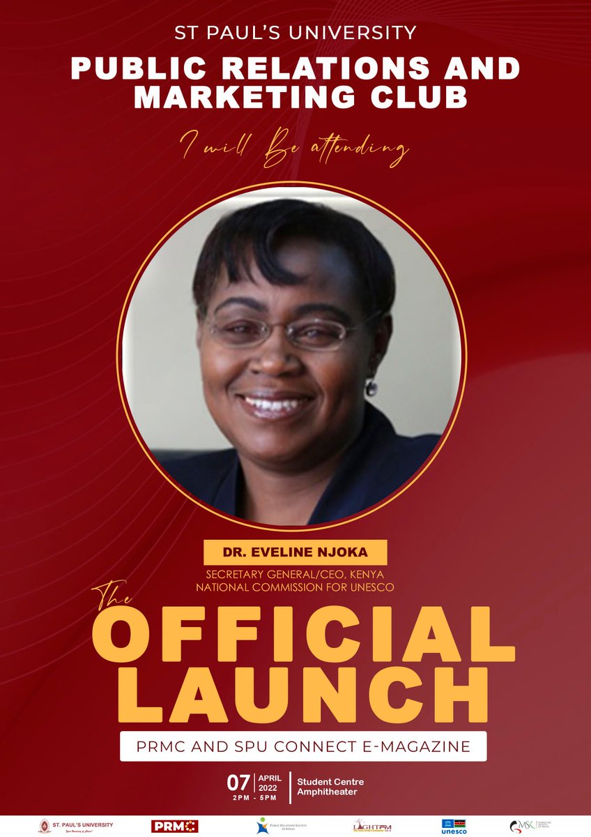SPUKenya's tweet photo. Dr. Eveline Njoka, Secretary General/CEO of Kenya National Commission for UNESCO will grace the #PRMCGrandLaunch #WeareSPU
@SPUNairobi https://t.co/RQMIntrcHy