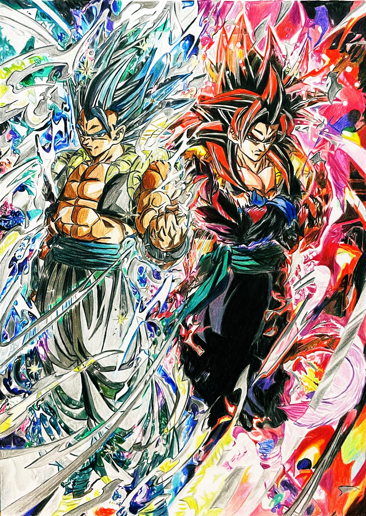 u90 ドラゴンボールセル画【ゴジータ】背景画・額縁付き