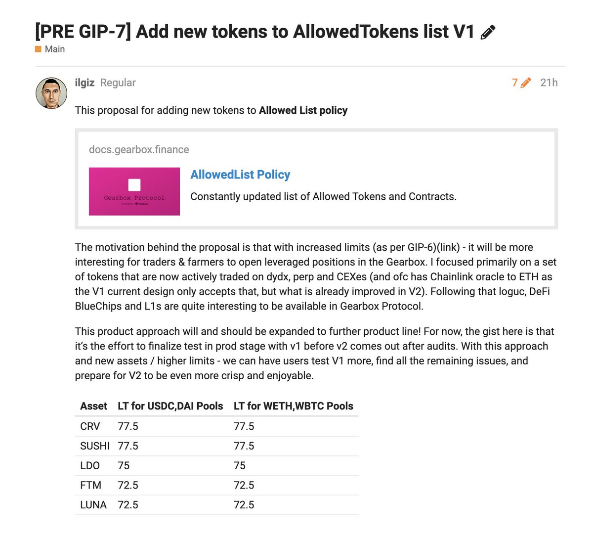 GearboxProtocol's tweet photo. GM! Two proposals are now live on forum up for discussion. Risk-math members, please take a few minutes to check &amp; verify. Let's make sure the details are correct, so we can proceed to vote soon  ⚙️ 🧰

>> PRE-GIP6: https://t.co/GOFrbt6Ev1
>> PRE-GIP 7: https://t.co/Fjnneb26Gy https://t.co/qonCChgQj6