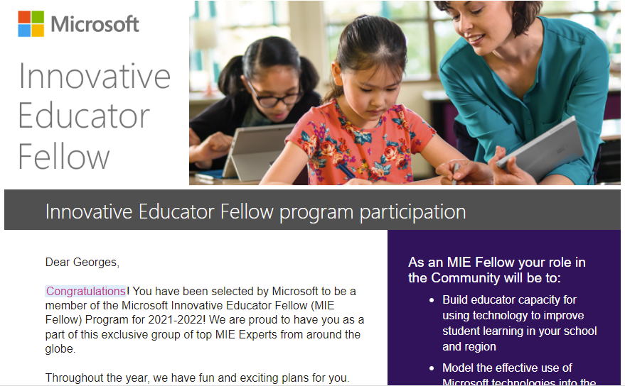 filvisg's tweet photo. Proud and honoured to have been selected by #microsoft Microsoft as an Innovative Educator Fellow 2021-2022 #microsoftedu #microsoft365 https://t.co/srfBf3E4Km