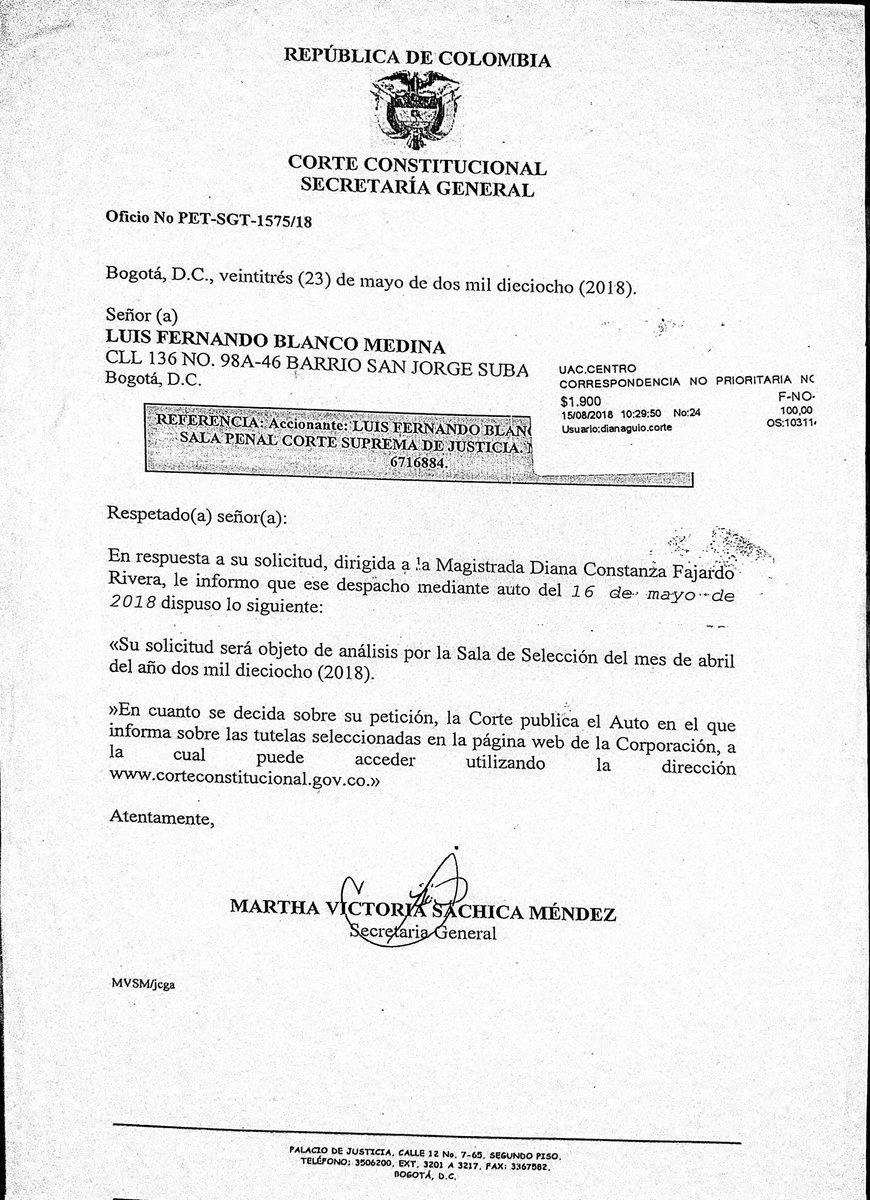 luismedina58h's tweet photo. @PLinero @NestorMoralesC @CConstitucional Si #Yo dispusiera de #5MillonesDeDolares q si tubo #AliasMatamba para sobornar a la guardia del @INPEC_Colombia en ese idioma si reconocerían la inexistencias d las sentencias 1ra, 2da instancias y la casación 28359, art 305 ley 600/2000 https://t.co/owB78eaSyF